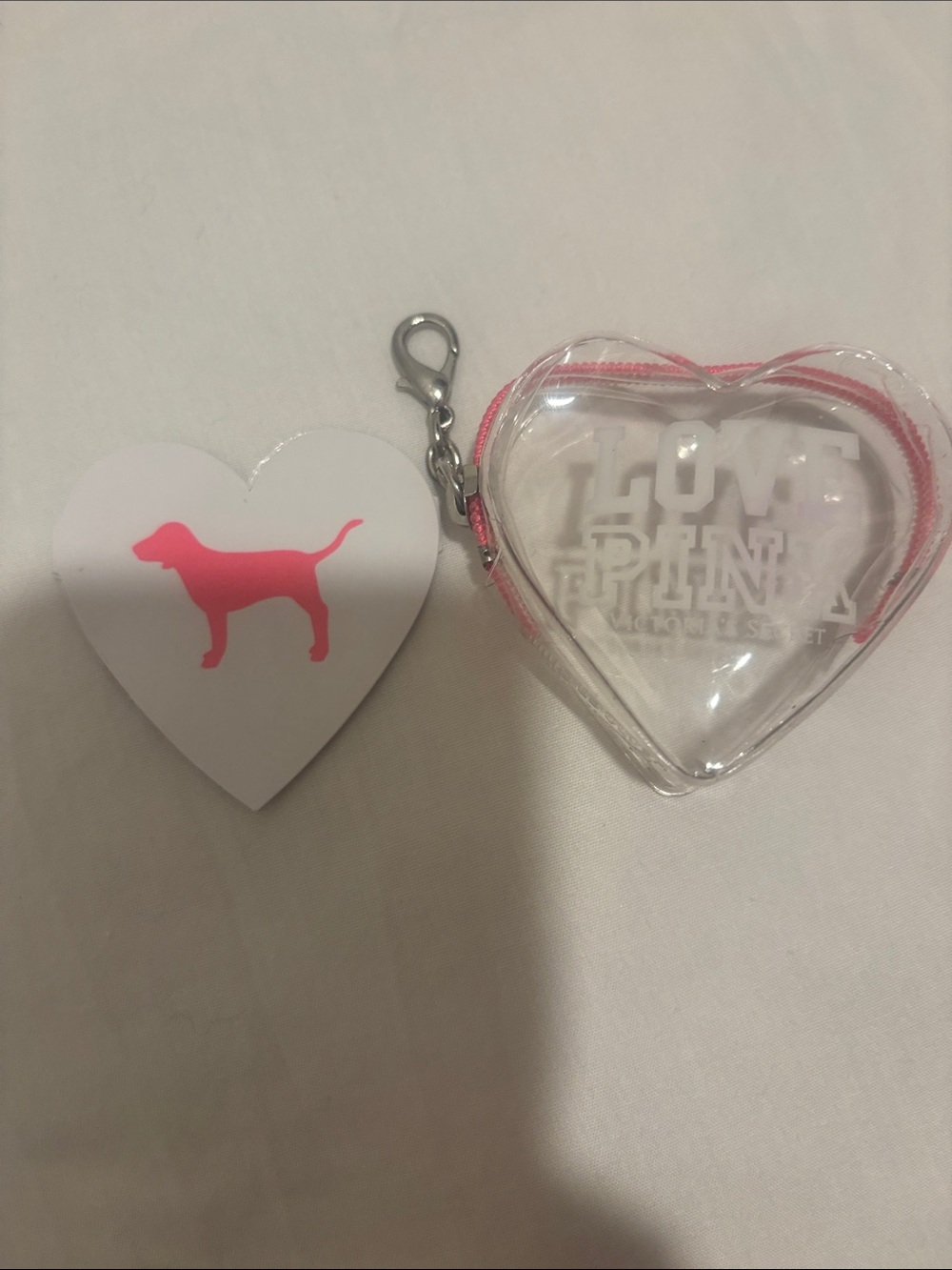 PINK Victoria's Secret Clear Heart Pouch with Pink Trim + Polka Dot Gift Bag - Picture 3 of 7